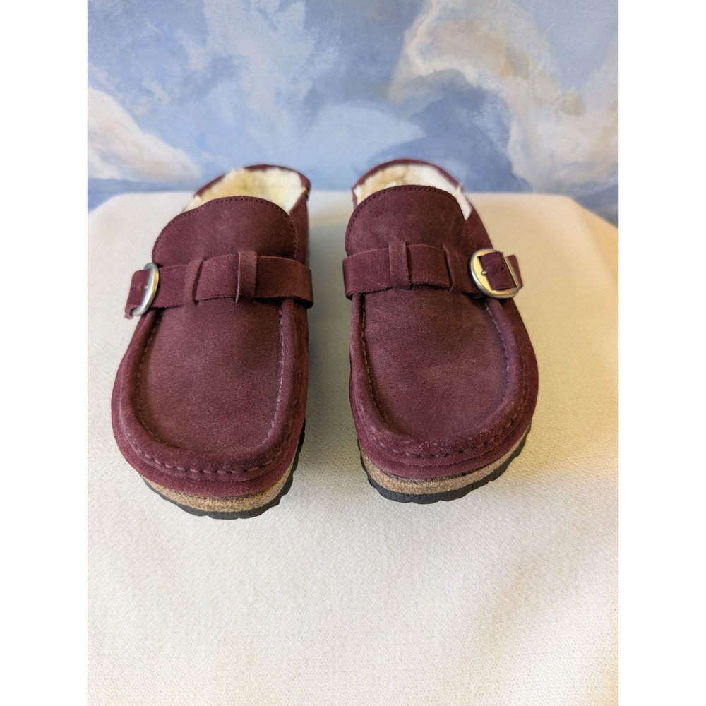 NEW! Birkenstock Women's 7 ' Buckley' Suede Shearling Clog Burgandy $180 - Picture 6 of 10